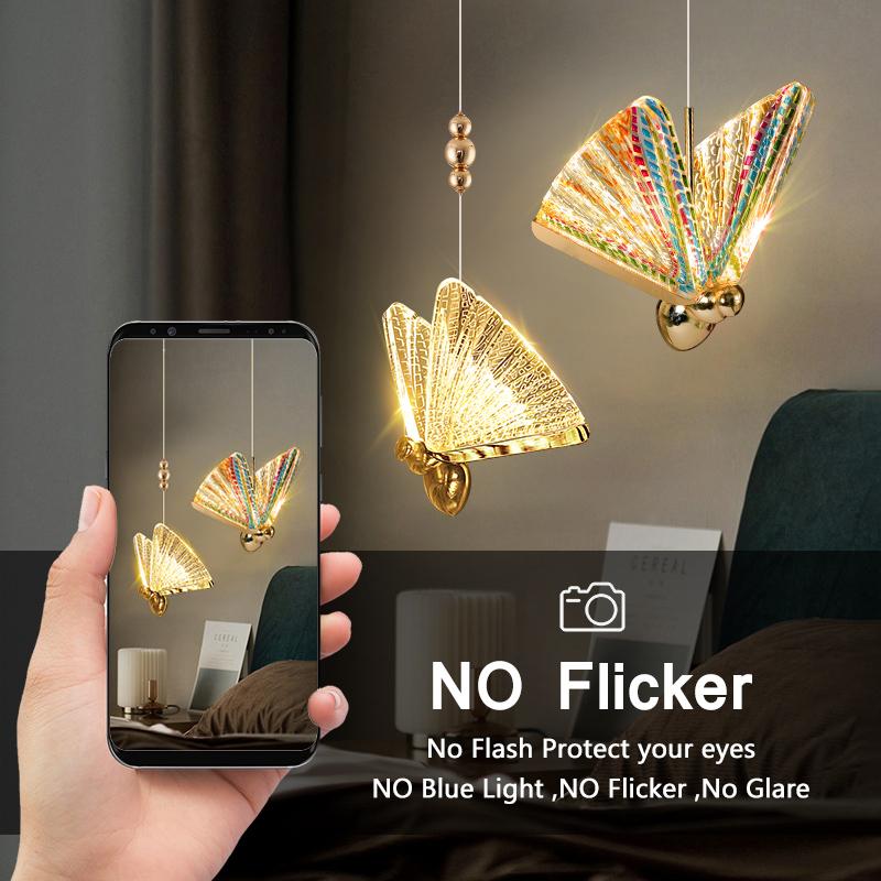 Nordic Colorful Butterfly LED Pendant Lamps for Home Bedroom Living Room Indoor Golden LED Suspened Hanging Chandelier Lighting