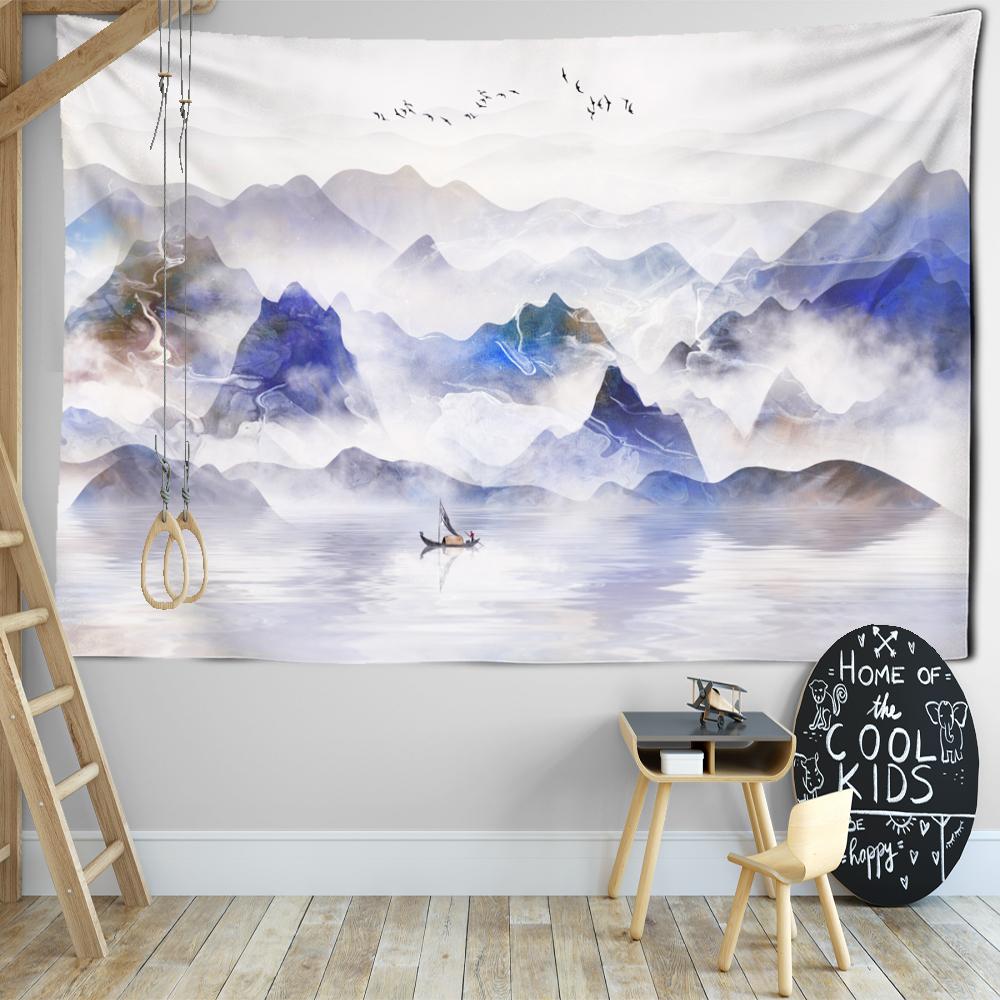 Hazy Landscape Painting Tapestry Wall Hanging Bohemian Art Natural Scenery Hippie Tapez Aesthetic Room Home Decor