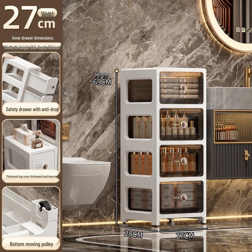 17CM Narrow Bathroom Storage Cabinet: Multi-Layer Drawer-Type Plastic Shelf