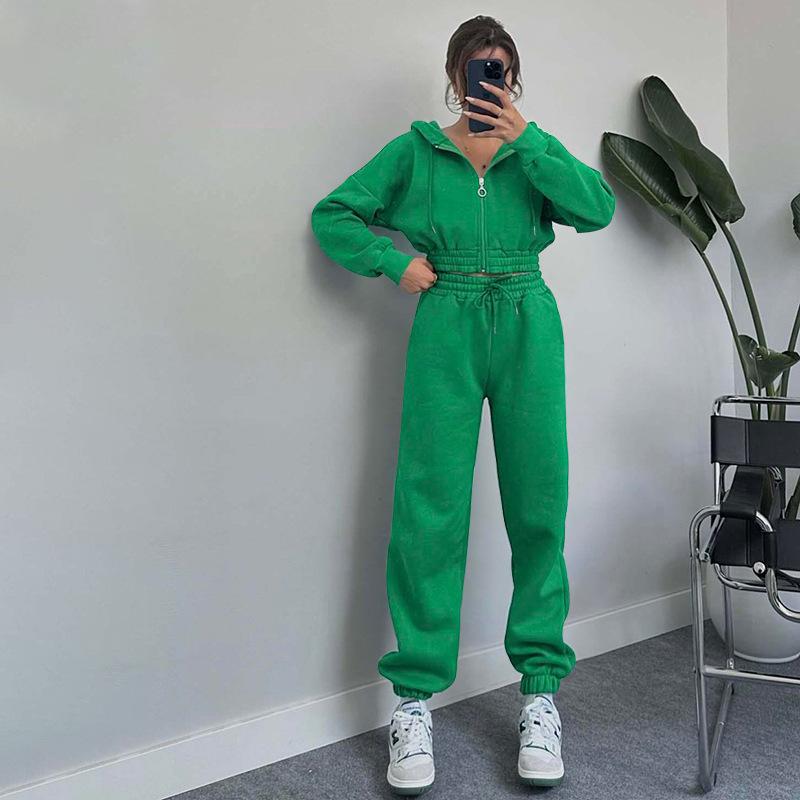 Two Pieces Tracksuits for Women Short Zipper up Hoodies Sweatshirts Coats and Drawstring Waist Sweatpants Casual Sport Clothing