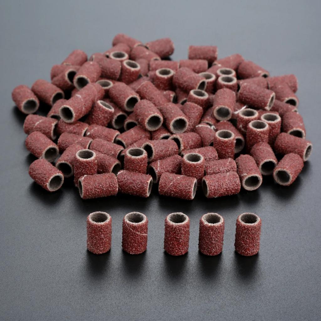 100Pcs 1/4" 6.35mm Drum Sanding Band Nail Drill Bits Power Tool Grit 80 120 180 240 320 600 for Manicure Pedicure Polishing Tool