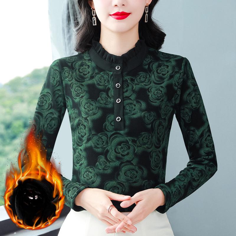 Bottom Shirt Women's Semi-turtleneck Winter New Velvet Thickened Foreign Style Fungus Edge Mother T-shirt Top