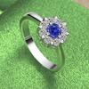 New 925 Sterling Silver Shiny Noble Round Blue Zircon Ring For Women Luxury Party Birthday Engagement Wedding Charm Jewelry Gift