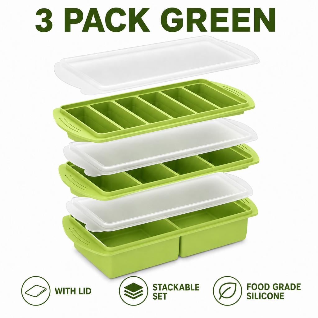 3 Pack Silicone Freezer Trays Set with Lids Large Ice Cube Tray 1 Cup Soup Freezer Molds Meal Prep Container for Food Storage