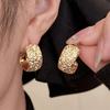French Retro C-Shaped Hand-Hammered Wide Textured High-End Earrings