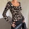 Spring Women's Leopard Print Large Round Neck Slim Long Sleeve T-Shirt