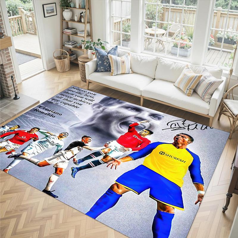 Tappeto in Cristallo Velluto Design Cristiano Ronaldo Accogliente Non?Tappeto Stampato Antiscivolo per Camera da Letto Soggiorno Ingresso