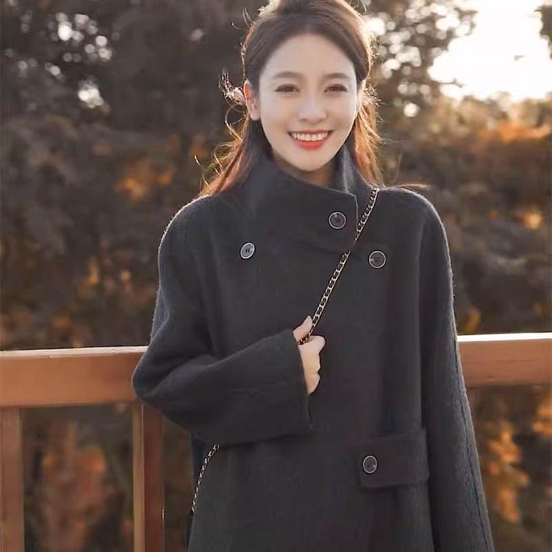 Popular Abrigo de Lana para Mujer 2024 - Estilo Coreano Otoño/Invierno, Cuello Alto Hepburn, Lana Doble Faz