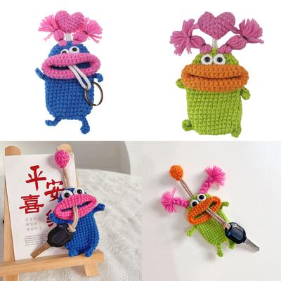 Cartoon Pull Out Car Keys Cases Sausage Mouth Monsters Knitted Keys Protective Sleeve Funny Keys Bag Pouch for Women Men