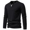 Men's Heavyweight Cotton Henley Long Sleeve T-Shirt, Spring/Autumn Style, Plus Size, Slim Fit