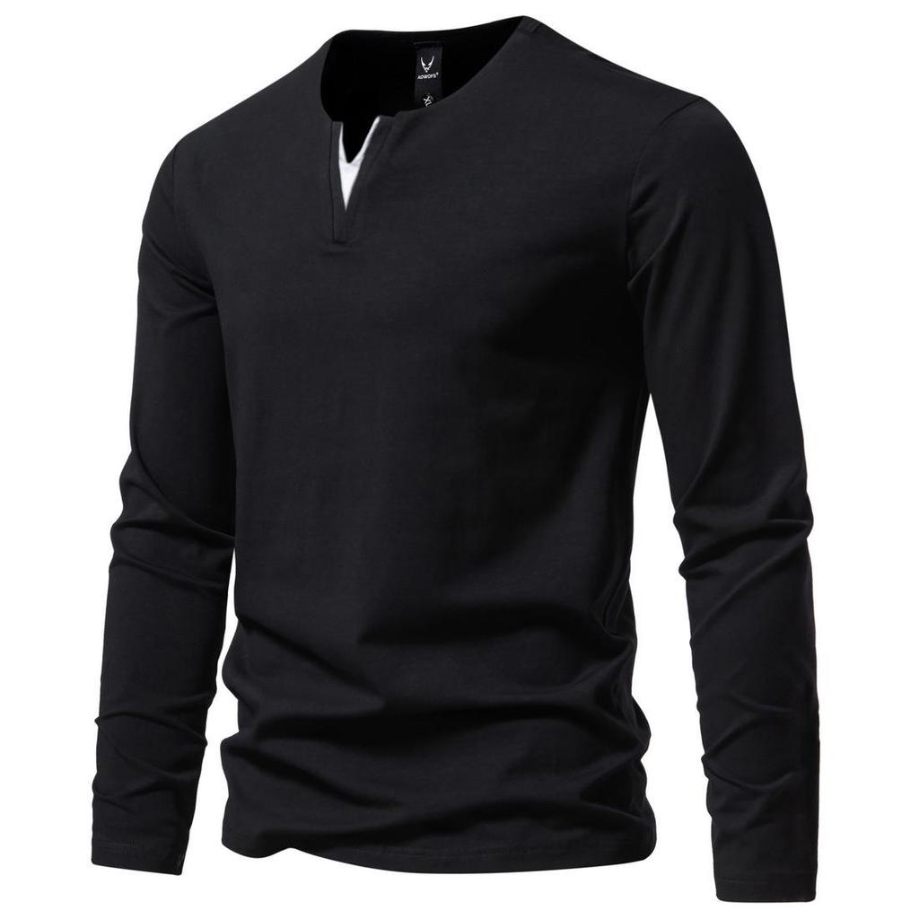 Men's Heavyweight Cotton Henley Long Sleeve T-Shirt, Spring/Autumn Style, Plus Size, Slim Fit