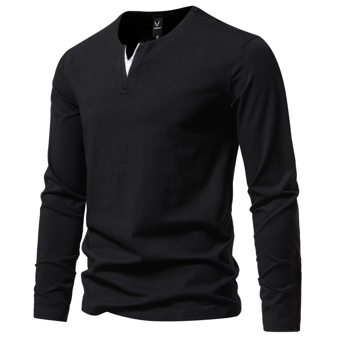 

Men s Heavyweight Cotton Henley Long Sleeve T-Shirt, Spring/Autumn Style, Plus Size, Slim Fit 3XL чорний