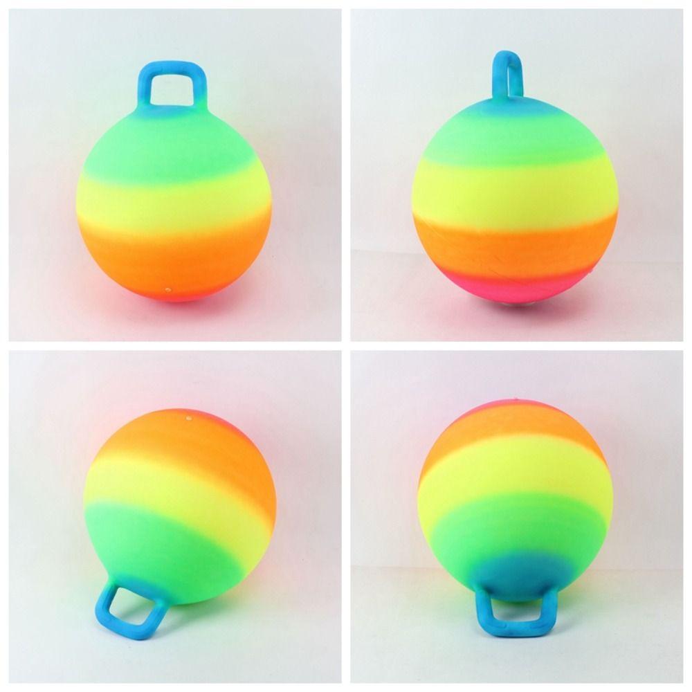Rainbow Kids Bouncy Ball With Handle Jumping Ball Colorful Sports Hopping Ball Outdoor Toys