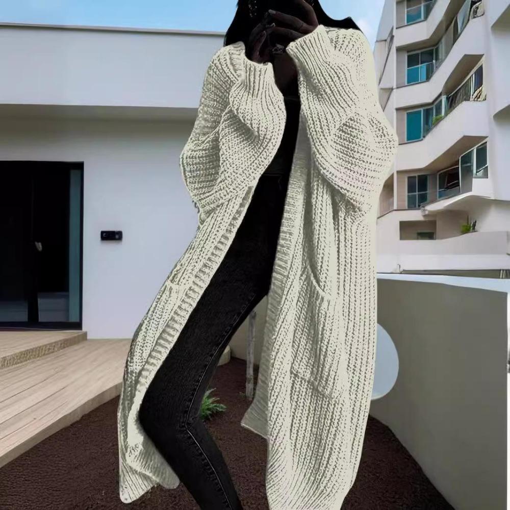 2026 New Autumn and Winter Lazy Wind Long Sweater Jacket Women's Loose Versatile Bottom Long Sleeve Knitted Cardigan