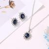 European & American Fashion Jewelry Set: Sunflower Zircon Earrings & Kate Middleton Tanzanite Sapphire Pendant Necklace
