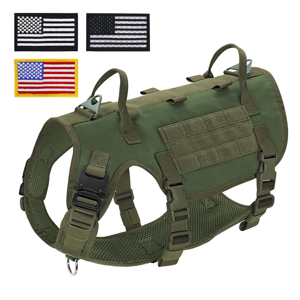 Nylon Tactical Dog Harness Military Dogs Vest Durable Pet Training Harnesses with Flags for Medium Large Dogs Golden Retriever