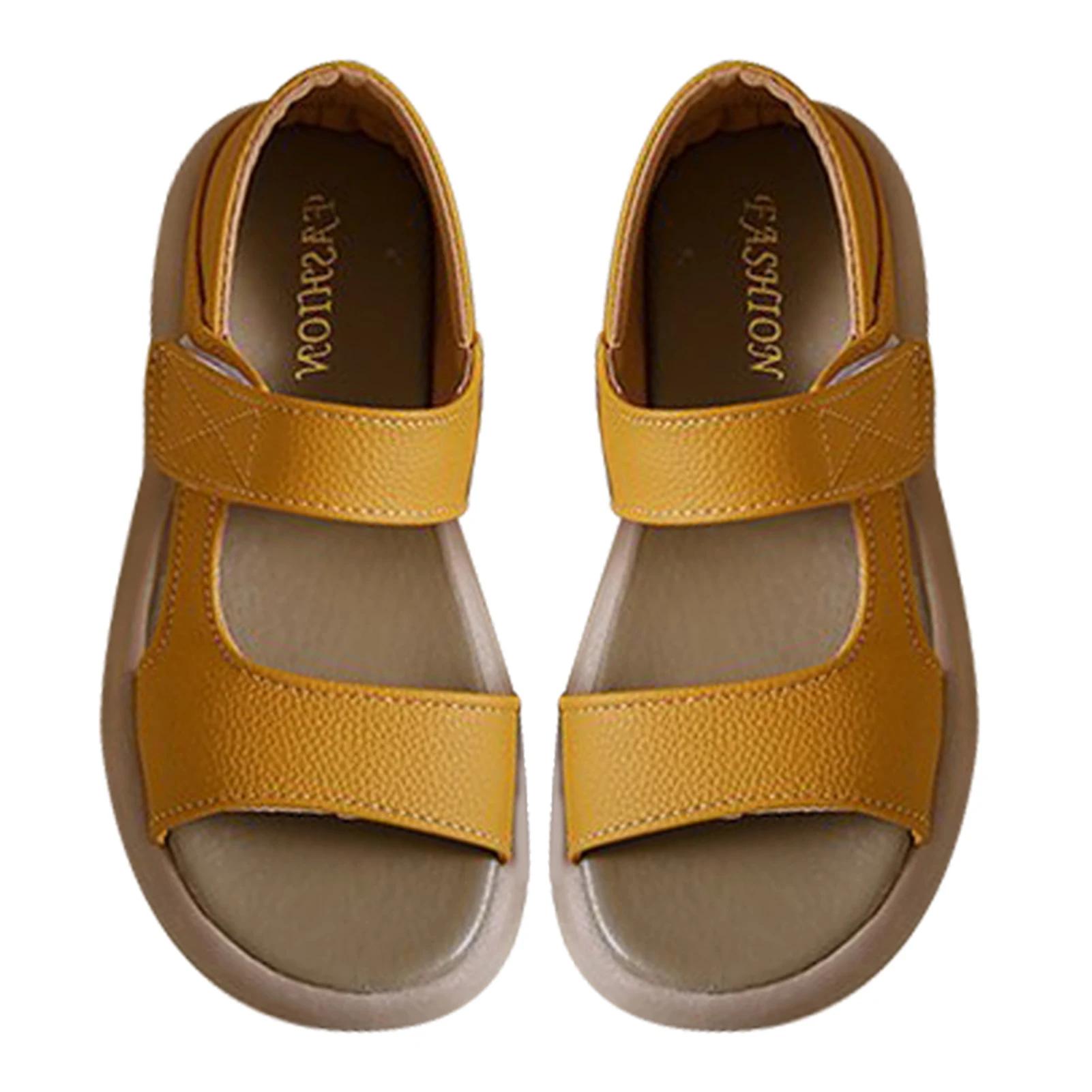 

Летняя мода, новые женские туфли, простые сандалии с открытым носком и пряжкой, модные повседневные римские женские сандалии, мягкая удобная пляжная обувь, большой размер 36 жёлтый