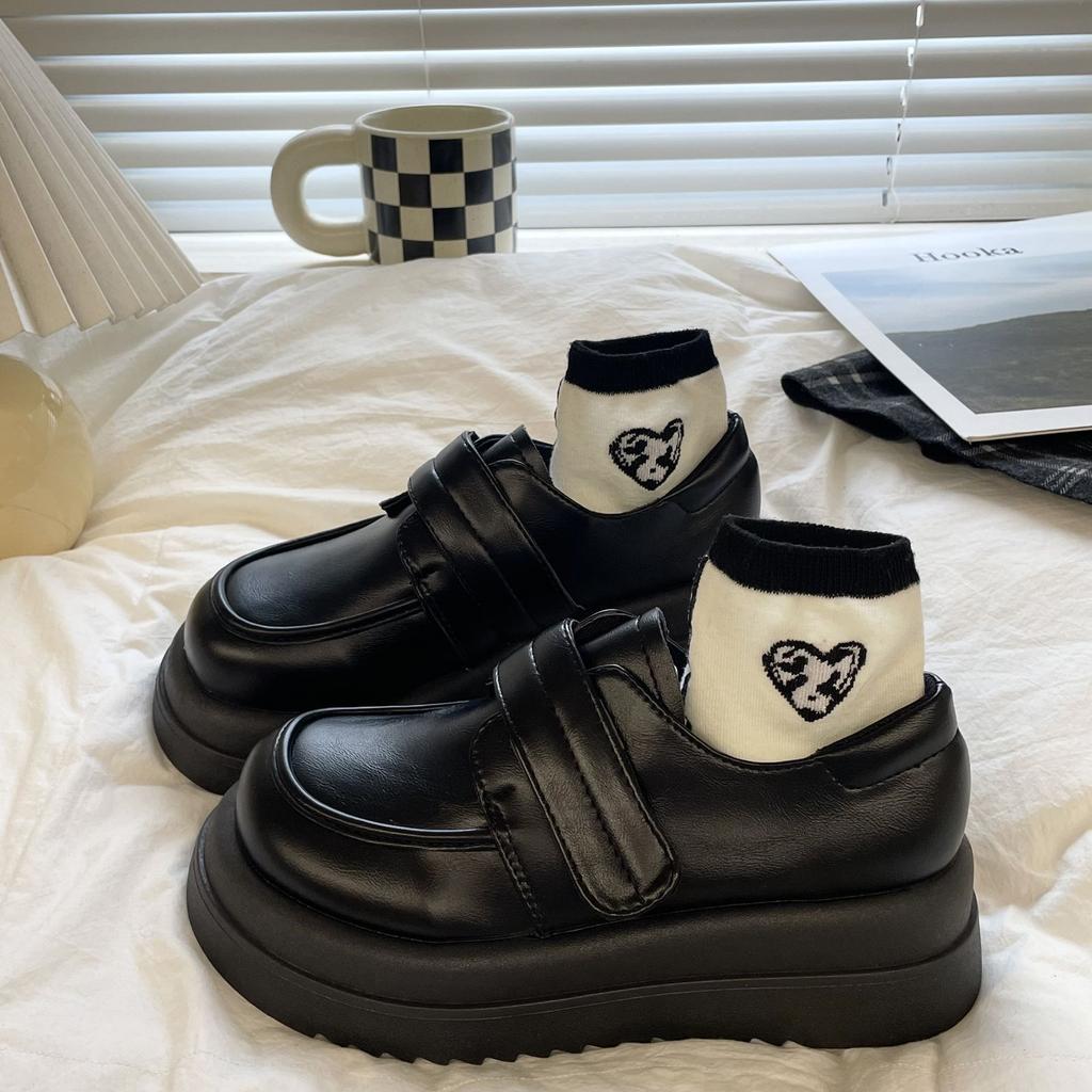 Velcro Loafer Small Leather Shoes Women's Autumn 2025 New Versatile Retro British Style Platform Single Shoes