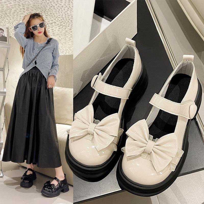 Versatile Japanese Jk Small Leather Shoes for Women's 2025 Spring New Student Bow Platform Muffin Mary Jane with Skirt Shoes