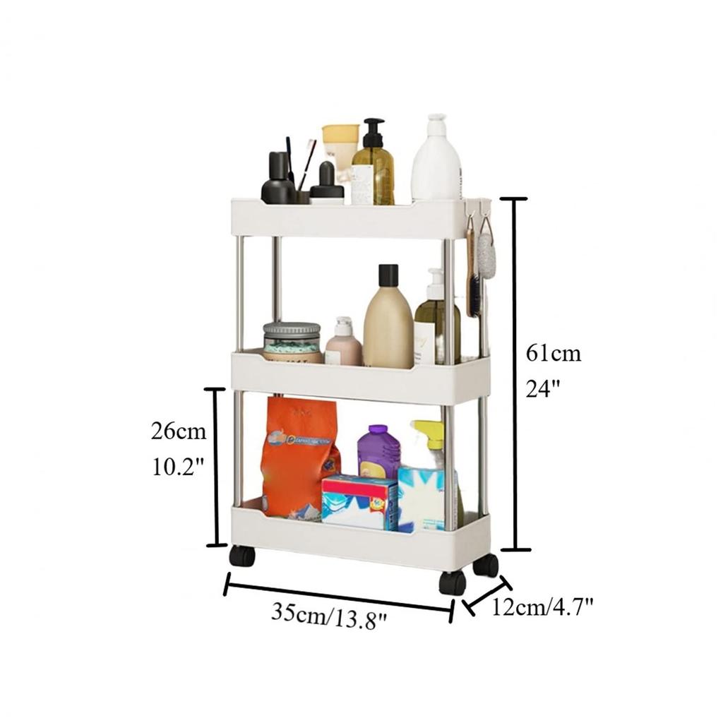 Bathroom Storage Rack with Wheels 3/4 Layer Rolling Utility Cart Bathroom Storage Organizer Multi-purpose Utility Cart