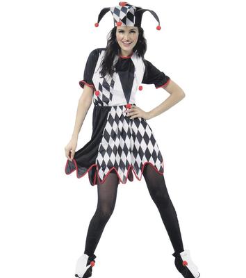 Jester Costume Women Adult Harlequin Diamond Pattern Dress Hat Set Free Size