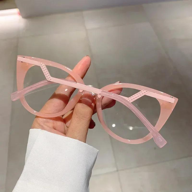 New Vintage Cat Eye Glasses Frame New Stylish Semi Metal Rim Women Eyewear Trendy Brand Design Non-prescription Eyeglasses