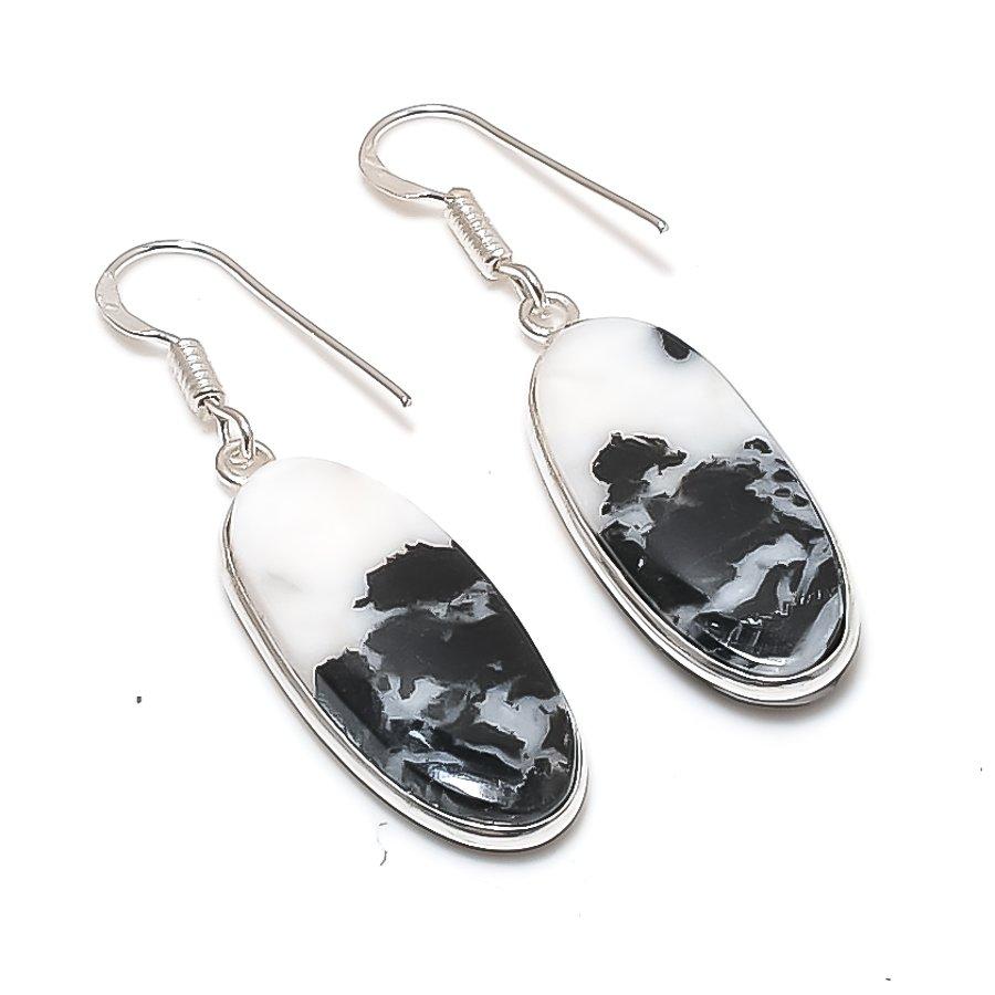Natural Buffalo Jasper Gemstone 925 Sterling Silver Jewelry Earring 1.77  AE-12244