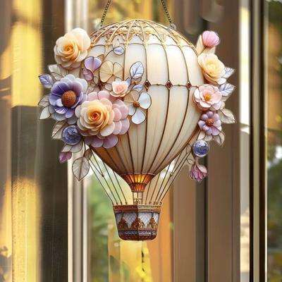Hot Air Balloon Decoration 2D Flat Acrylic Pendant Colorful Hot Air Balloon Hanging Decor for Home Office Indoor Garden Decoration