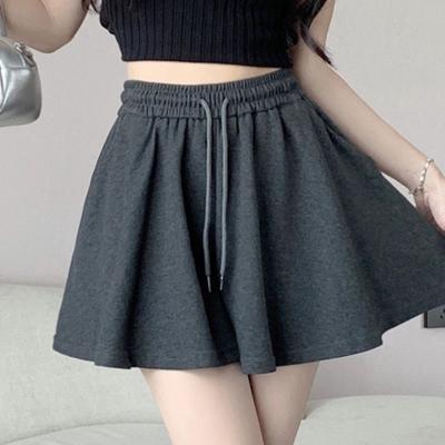 Women Summer Shorts Elastic High Waist Adjustable Drawstring Casual Shorts with Pockets Solid Color Wide Leg Shorts