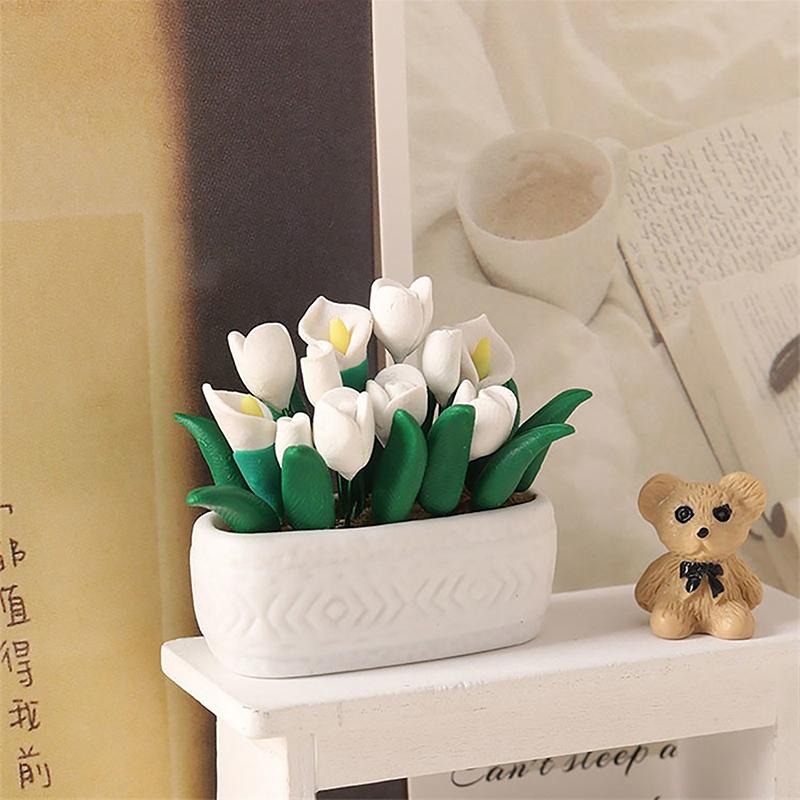 1:12 Dollhouse Miniature Tulip Potted Plant Flowerpot Bonsai Garden Model Decor Toy Doll House Accessories
