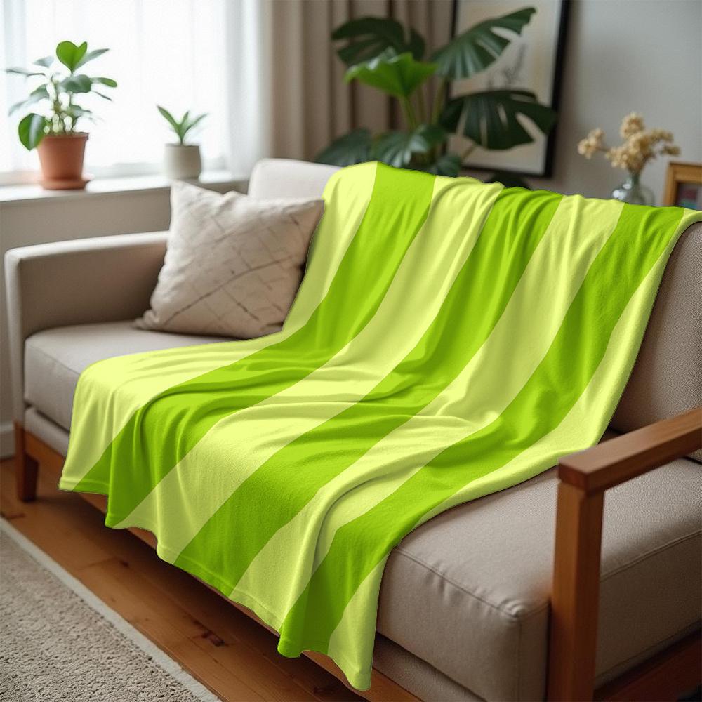 Yellow-Green Vertical Stripe Lightweight Microfiber Soft Christmas Fleece Blanket Warm Cozy Throw For Bed Sofa Office All Season