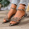 Sommer Damen Sandalen mit Leopardenmuster Sexy Spitz zulaufend Offene Zehenpartie Flach Elegant Outdoor Urlaubs Strand Sandalen