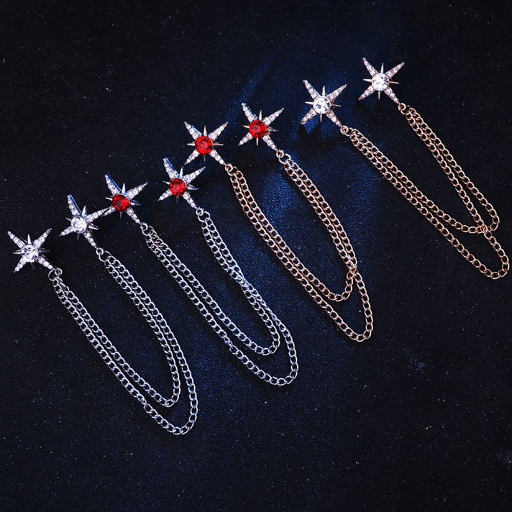 Rhinestone Star Collar Brooch Chain Double Layer Chain Chain Brooch New Lapel Pin