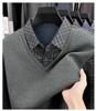 Men's Winter Knit Shirt with Velvet Thickened Layer and Collar
