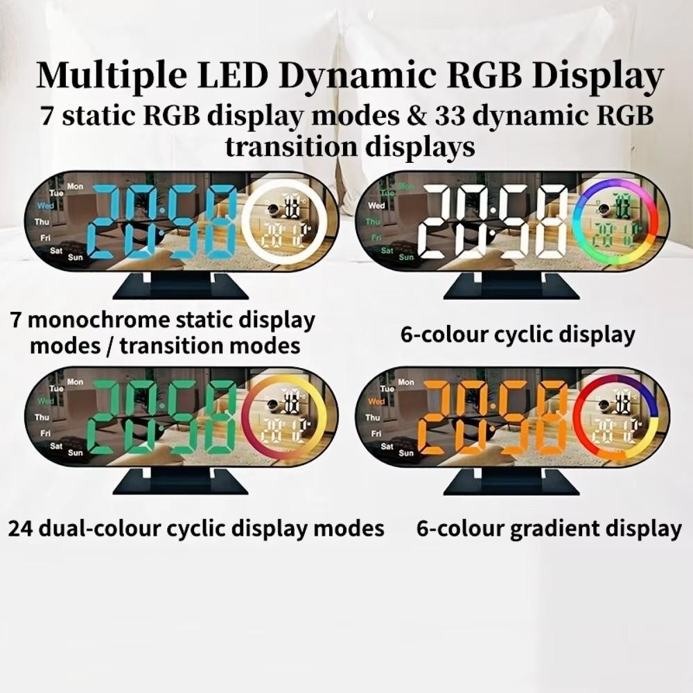 Brightness Adjustment Digital Alarm Clock 12/24H Format Voice Control LED Electronic Clock with RGB Mood Light 2 Alarms