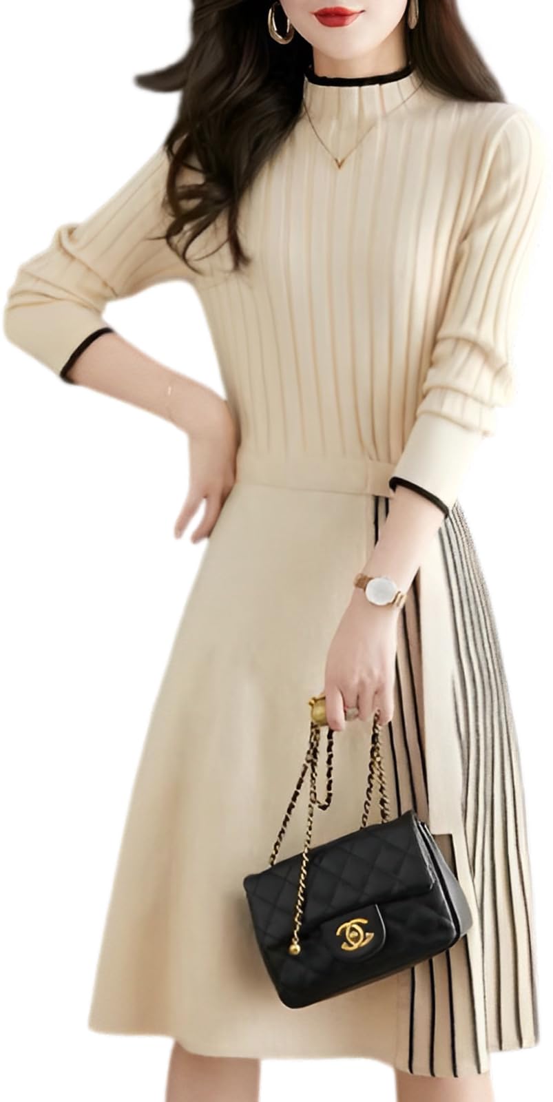 

Neiman by Knit Beautiful Loose Special Work Easy Office Harajuku Women s Dress, Silhouette, Elegant, Sophisticated, Pleated, Trendy, Knit, Neat, слоновая кость