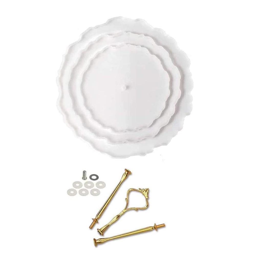 

3-ярусная подставка для торта Набор смоляных силиконовых форм Круглая форма для подноса из эпоксидной смолы с фурнитурой для изготовления подставки для подачи кексов