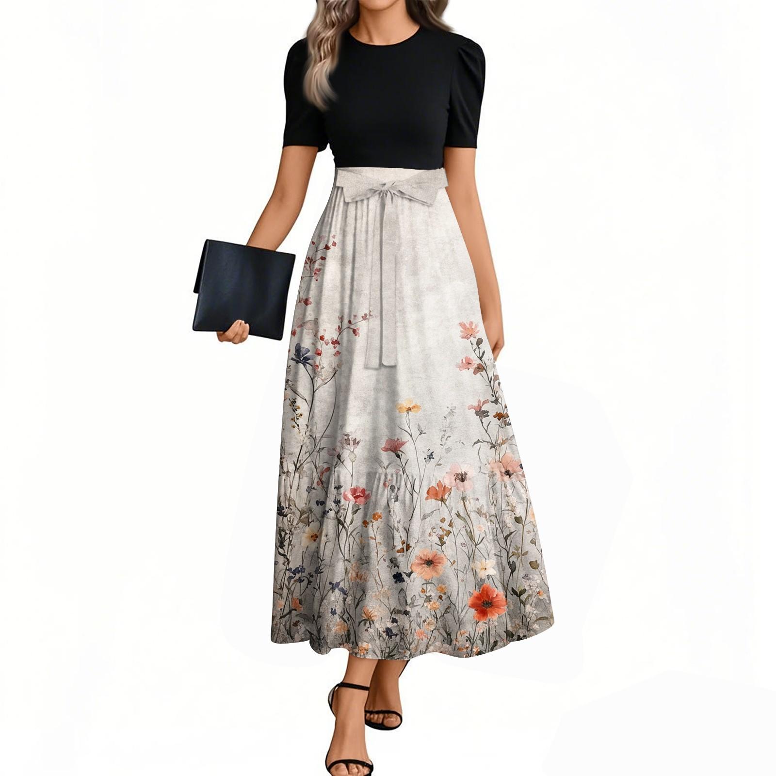 

Женское модное повседневное платье с коротким рукавом и круглым вырезом с цветочной вышивкой, элегантное, темпераментное L бежевый