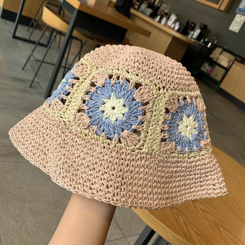 

VISROVER Handwoven Raffia Straw Rainbow Sun Hat for Ladies Summer Vacation Beach Colorful Hat Foldable Beach Hats Women Sun Hats рожевий