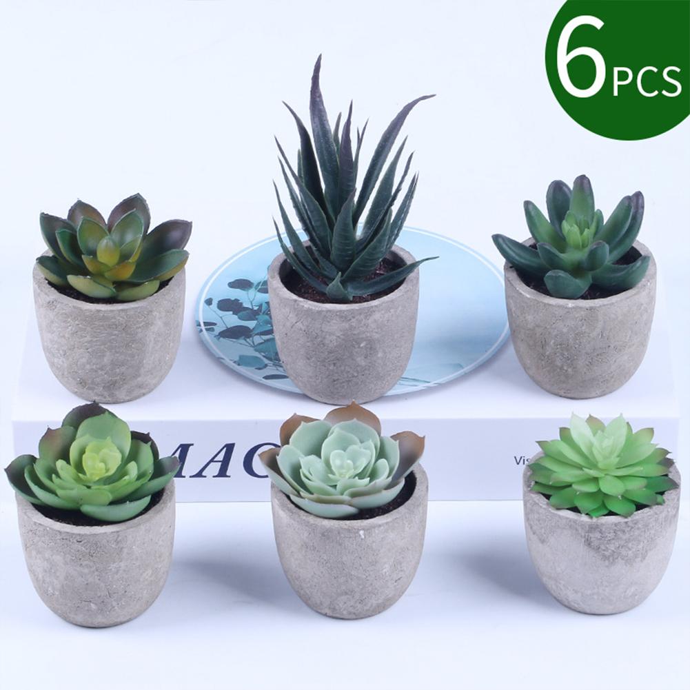 6 Pcs Artifical  Succulents  Potted  Plants Realistic Simulation Plants Practical Home Office Desk Ornaments For Indoor Outdoor Decoration