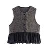 Kaslead New Women clothes Western Style Velvet Patchwork Knitted Double-sided Nylon Sleeveless Vest Vest