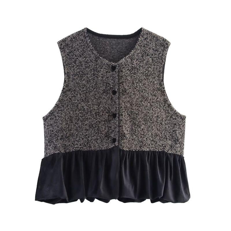 Kaslead New Women clothes Western Style Velvet Patchwork Knitted Double-sided Nylon Sleeveless Vest Vest