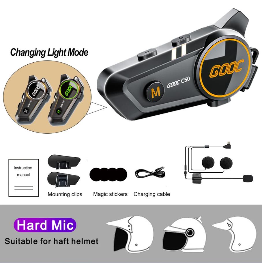 

Гарнитура для мотоциклетного шлема, стерео Bluetooth, свободные руки, IPX67, водонепроницаемая, трехцветная подсветка, 1000 ч, длительный режим ожидания