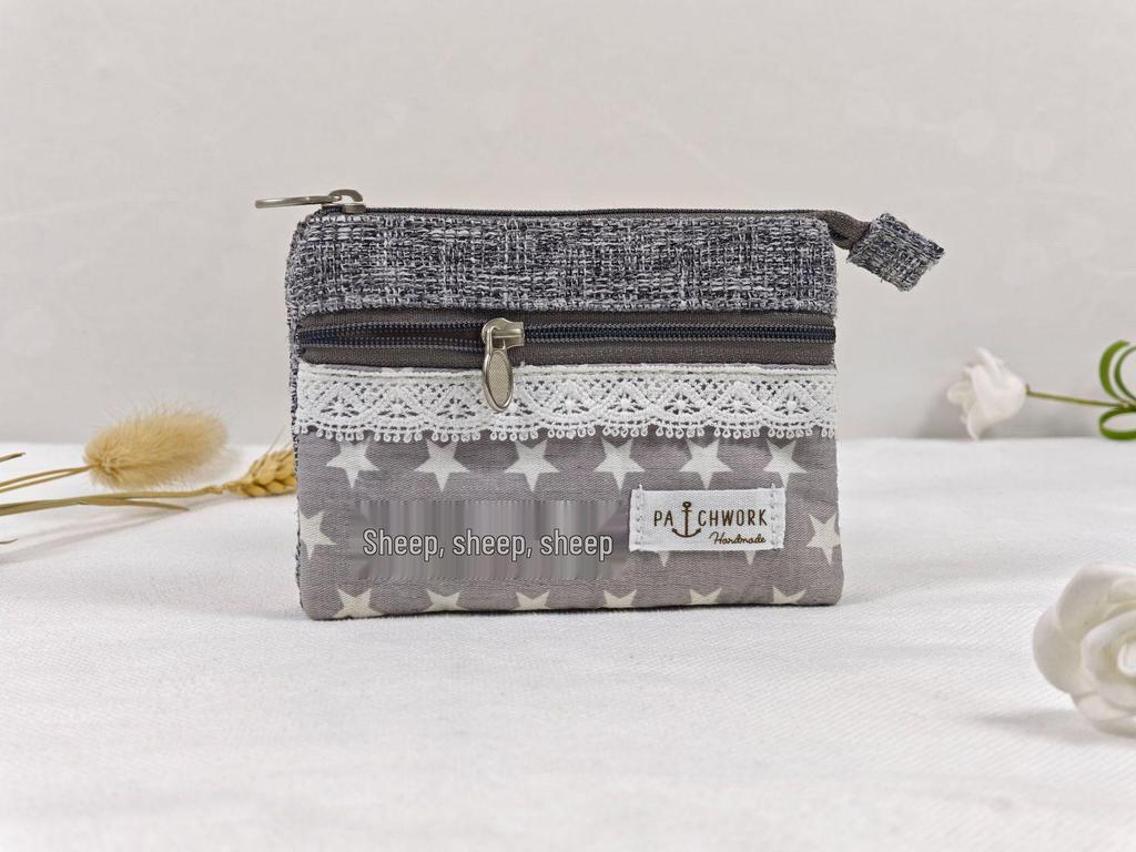 Handmade Countryside Fabric Double Zipper Coin Purse & Key Holder for Women