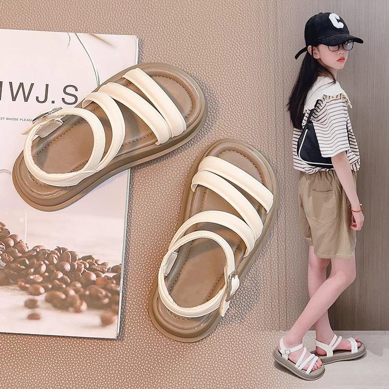 Girls shoes children's princess Roman sandals 2025 new summer summer sports girls soft-soled beach shoes