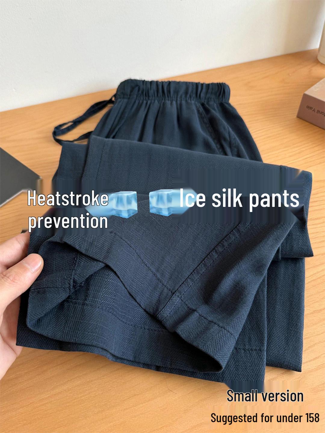Women s Early Spring High Waist Dark Blue Linen Tencel Wide-Leg Pants - Plus Size, Hip-Covering, Slim Fit, Ice Silk. Medium