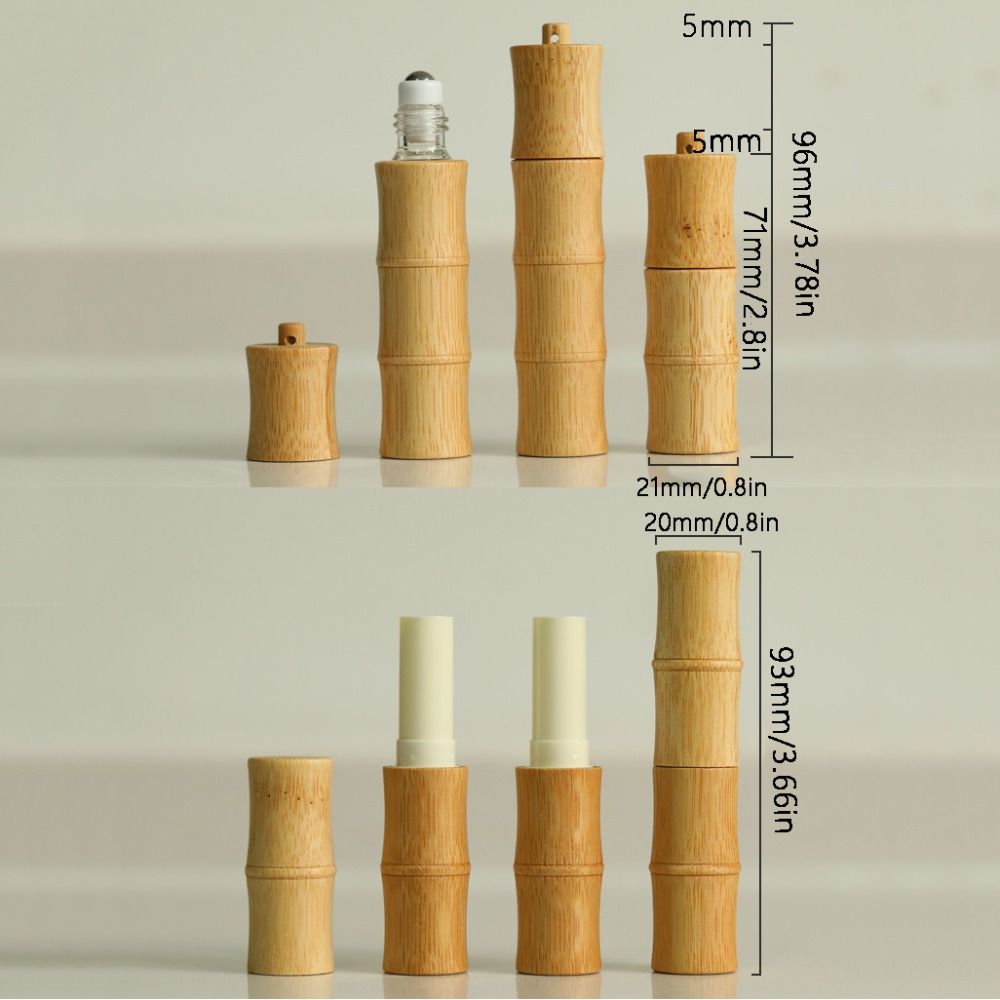 5/10ml Bamboo Roll-on Bottle Steel Roller Ball Lipstick Tube Natural Lip Balm Tubes  Lipgloss Pack
