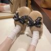 2025 winter new denim bow plush bag head slippers women's home fashion outer wear non-slip cotton mop