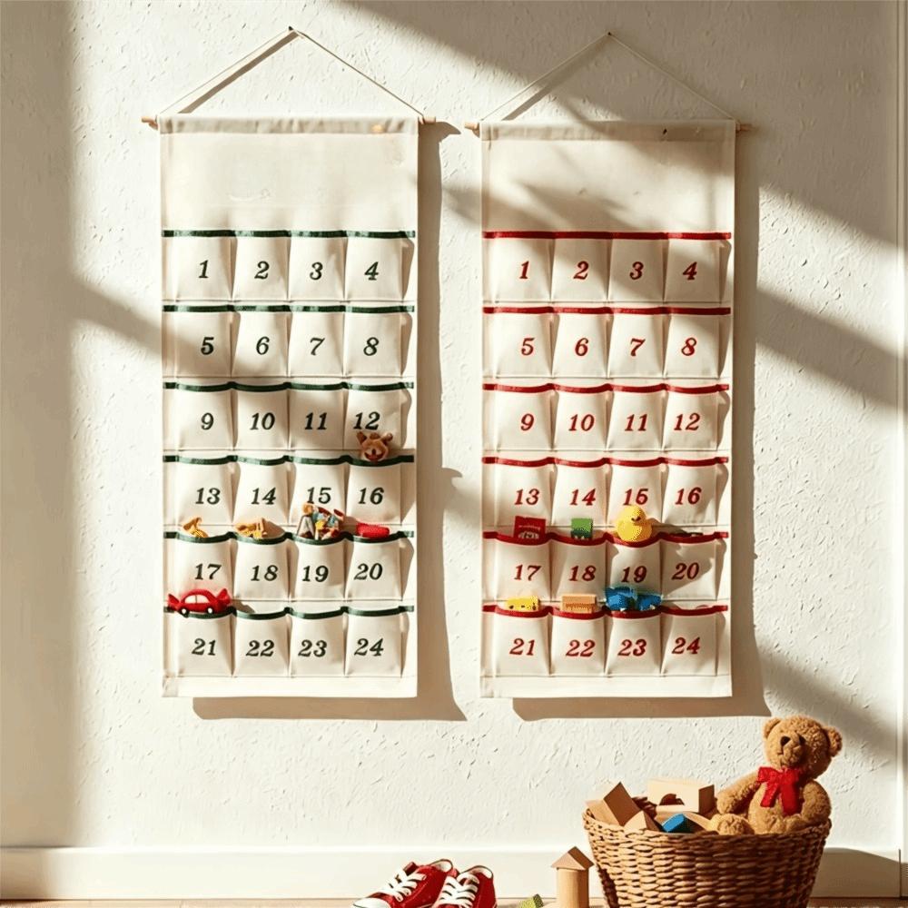 With 24 Pockets Christmas Countdown Calendar Numbered Countdown Storage Bag Keys