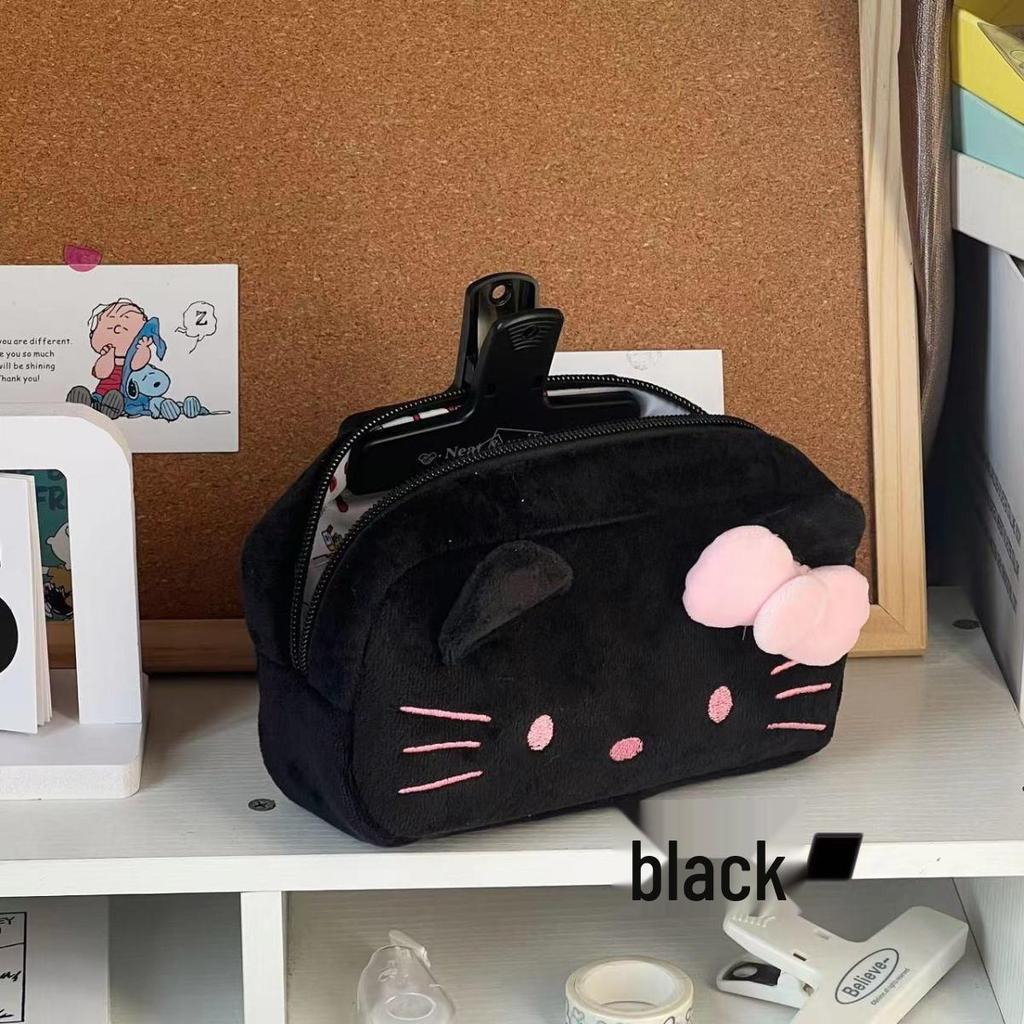 Kitty Cat Plush Pencil Case - Cute Japanese Style Cartoon Makeup & Storage Bag with Large Capacity